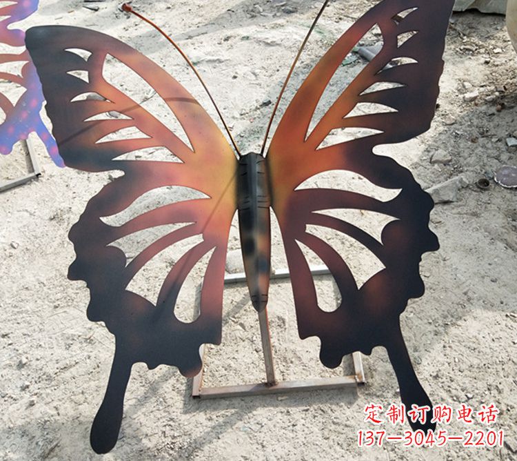 大同大型不锈钢铁艺蝴蝶雕塑，户外公园园林彩色昆虫摆件