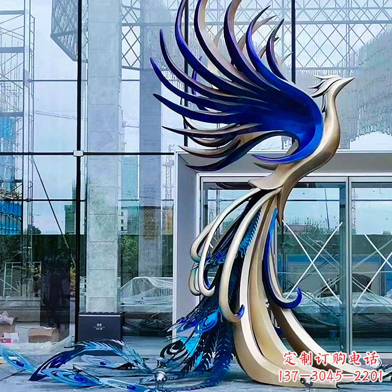 大同精美彩绘不锈钢孔雀雕塑
