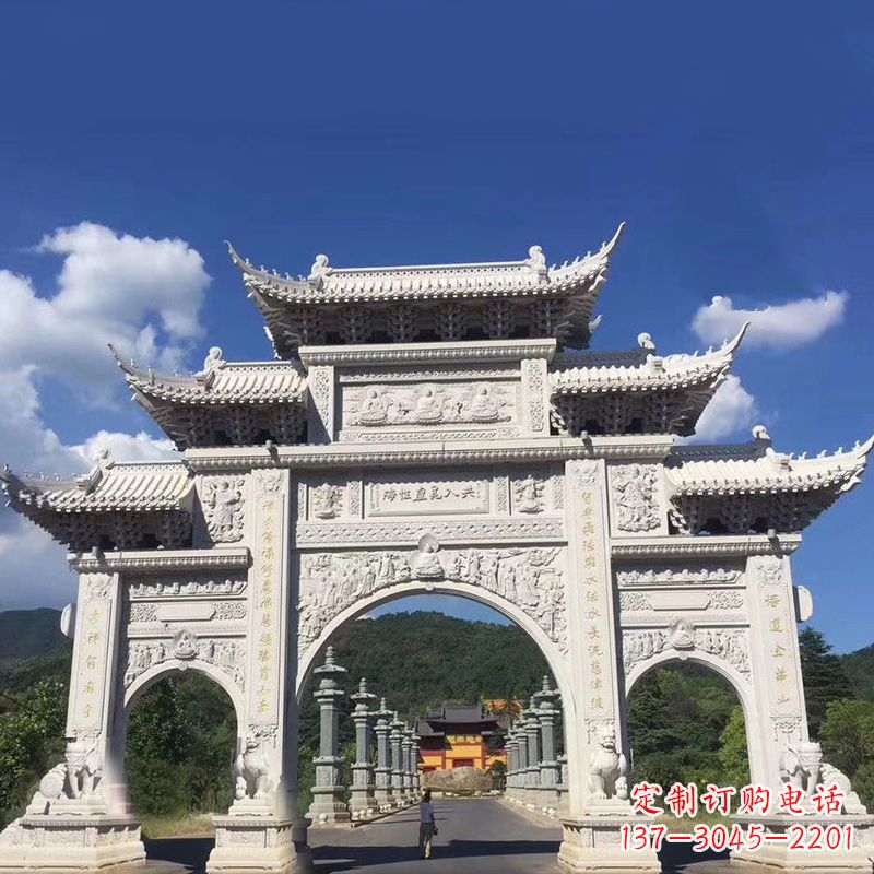 大同大型汉白玉景区大门石雕牌楼雕塑