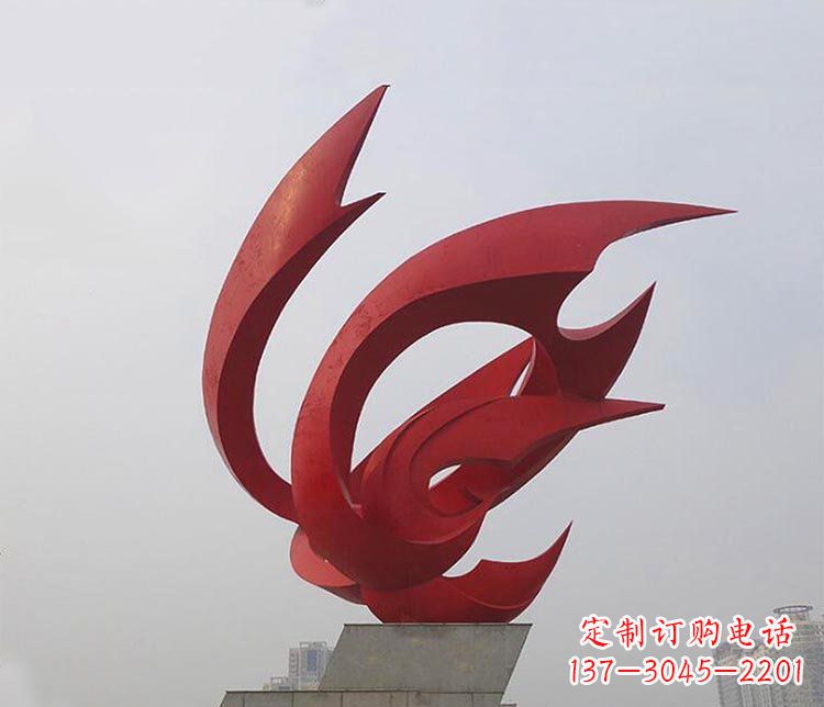 大同大型红色抽象凤凰广场景观不锈钢雕塑
