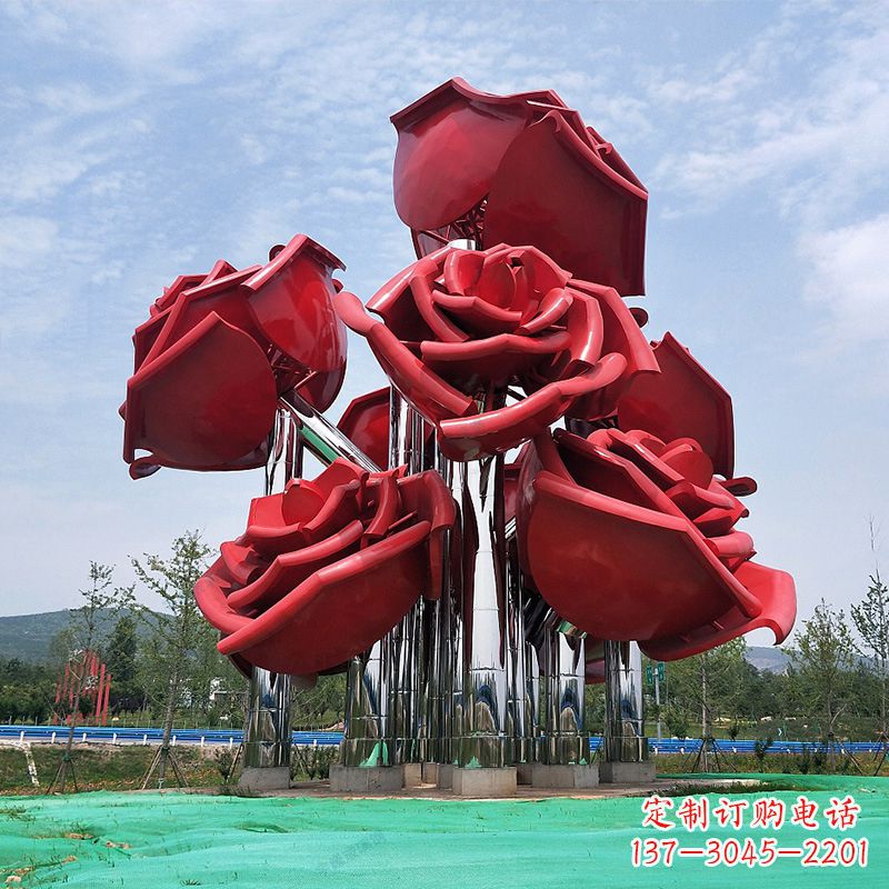 大同大型景区园林不锈钢玫瑰花景观雕塑