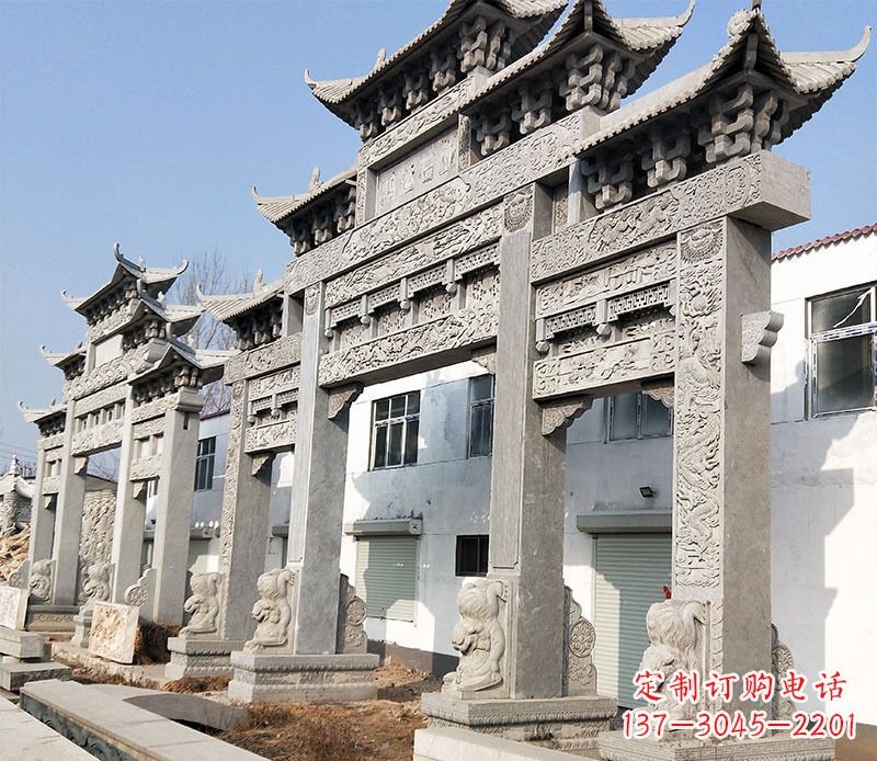 大同大型五门仿古牌坊石雕 (2)