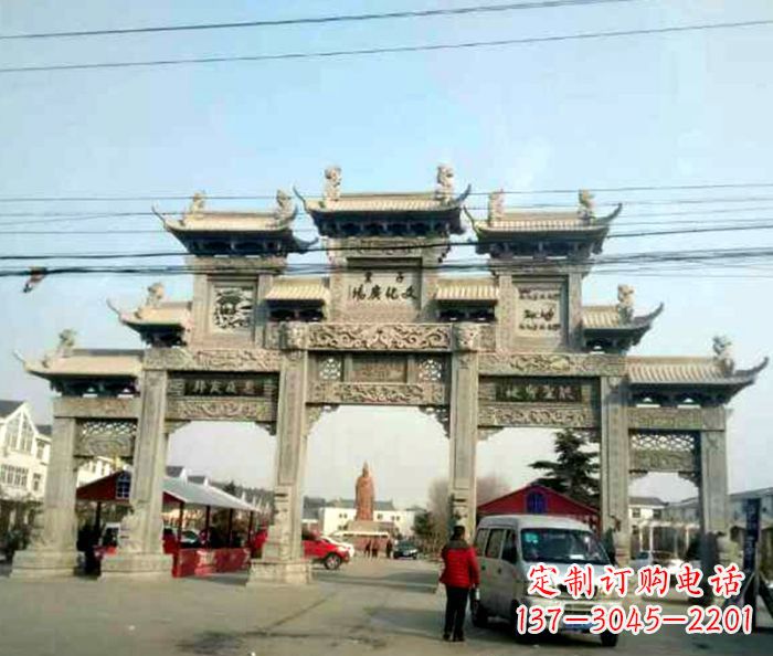 大同大型五门石雕牌坊 (3)