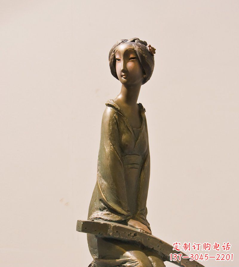 大同古筝女人铜雕古代人物雕塑
