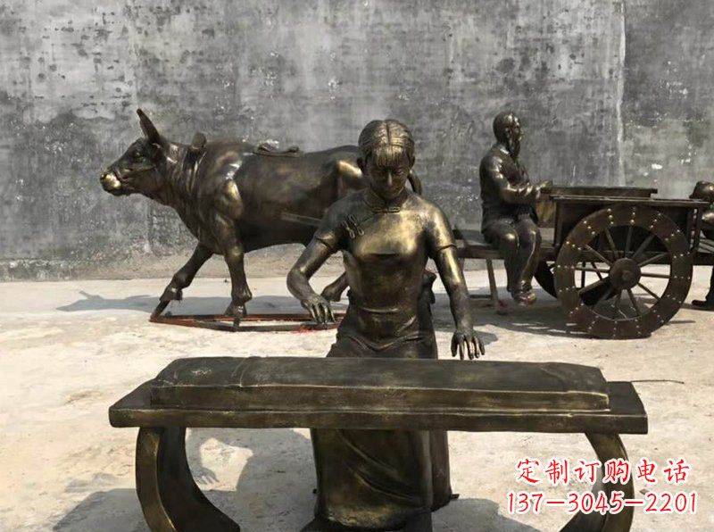 大同铜制古筝人物校园景观雕塑