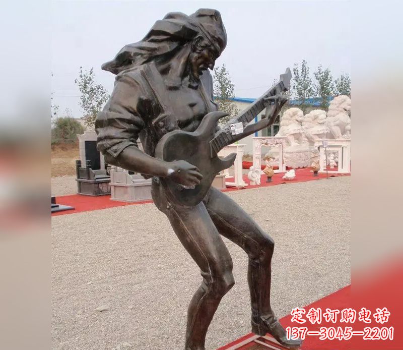 大同弹吉他广场小品人物铜雕