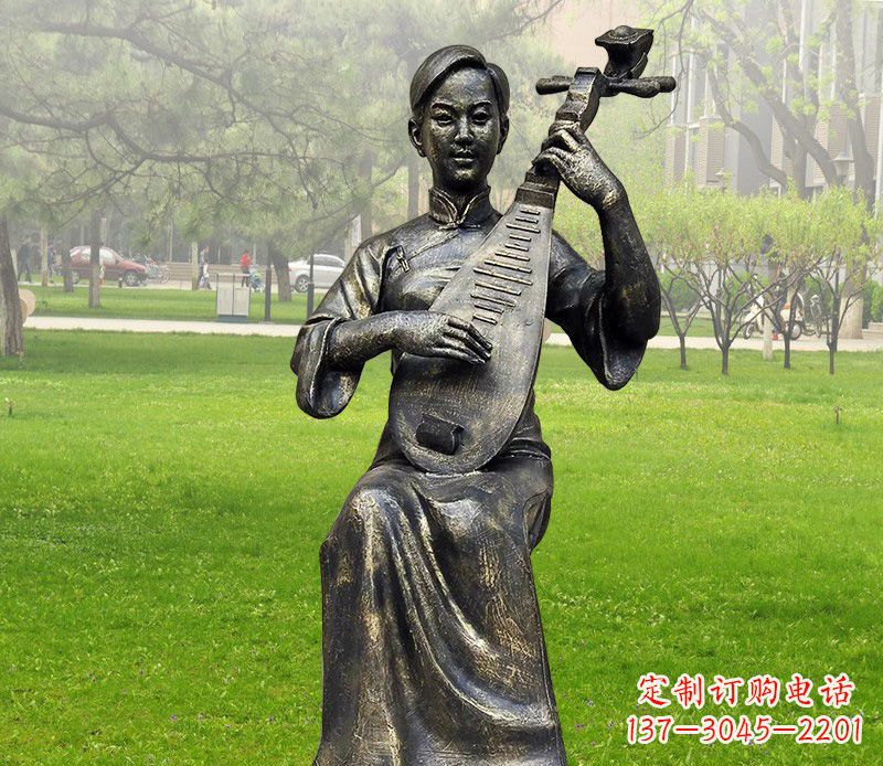 大同高质量青铜人物弹琵琶雕塑
