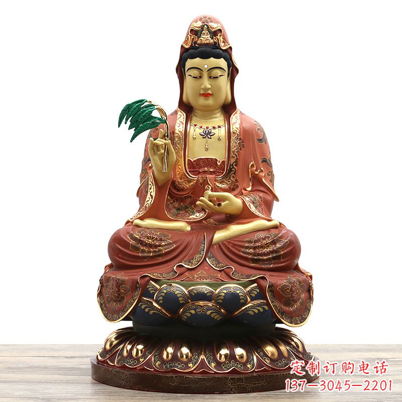 大同精美观音彩绘铜雕雕塑摆件