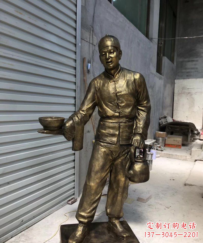 大同铜雕店小二,象征忠诚勤劳的精神