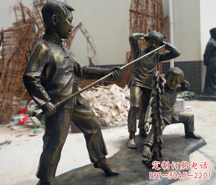 大同儿童放鞭炮庭院景观铜雕摆件