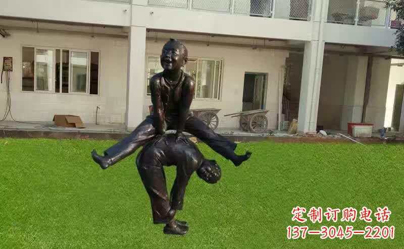 大同卡通青少年跳马铜雕塑