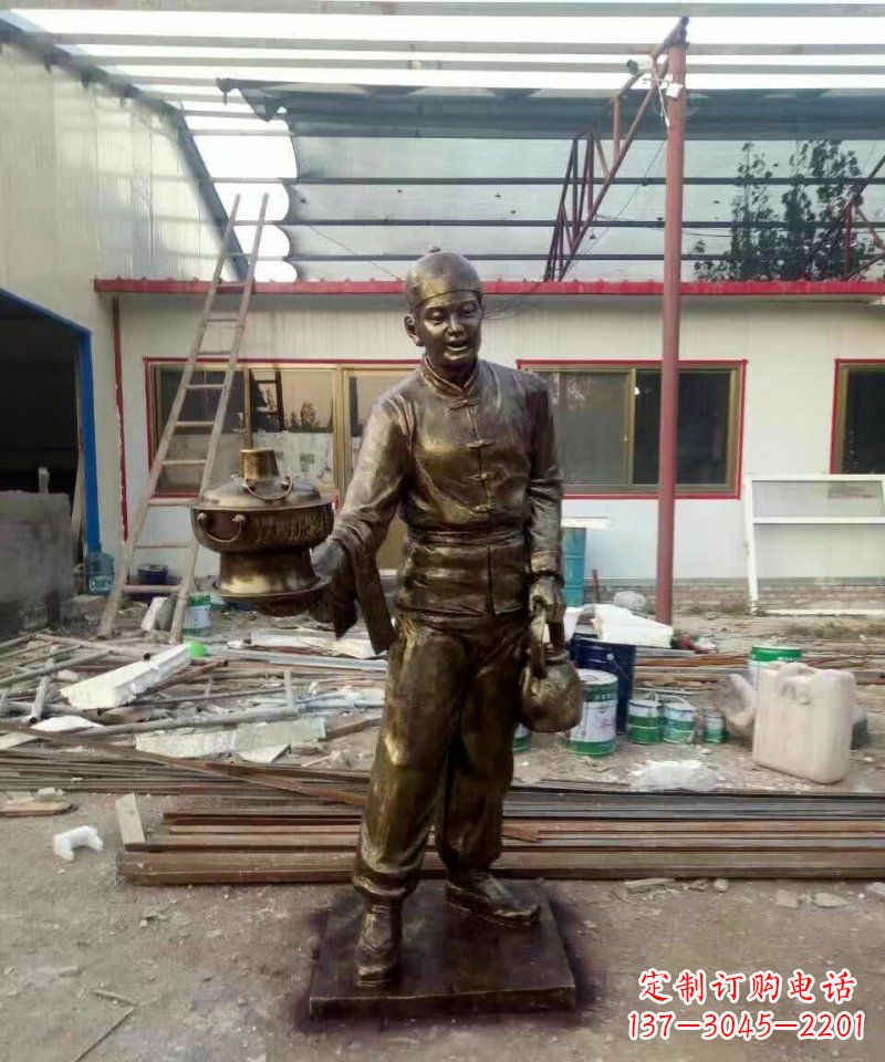 大同饭店门口店小二人物铜雕 (2)