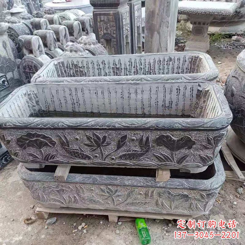 大同方形石槽雕塑,打造完美家庭养鱼石缸