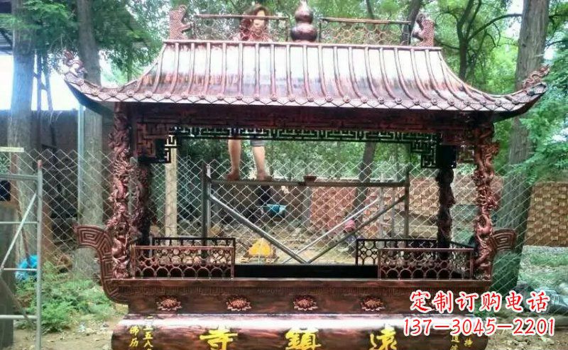 大同方形寺庙香炉铜雕塑