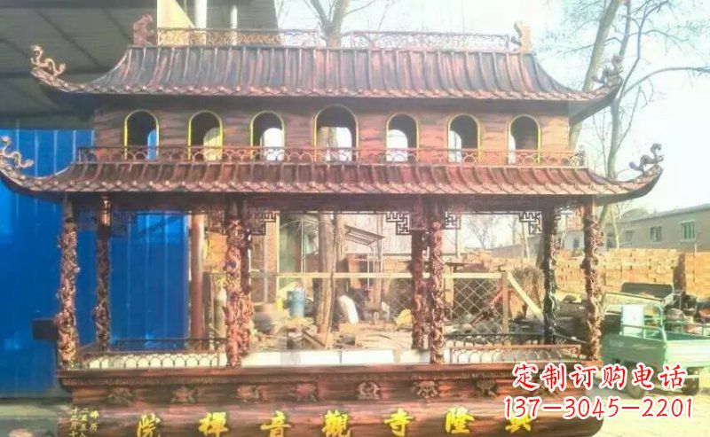 大同方形寺庙古典香炉铜雕塑