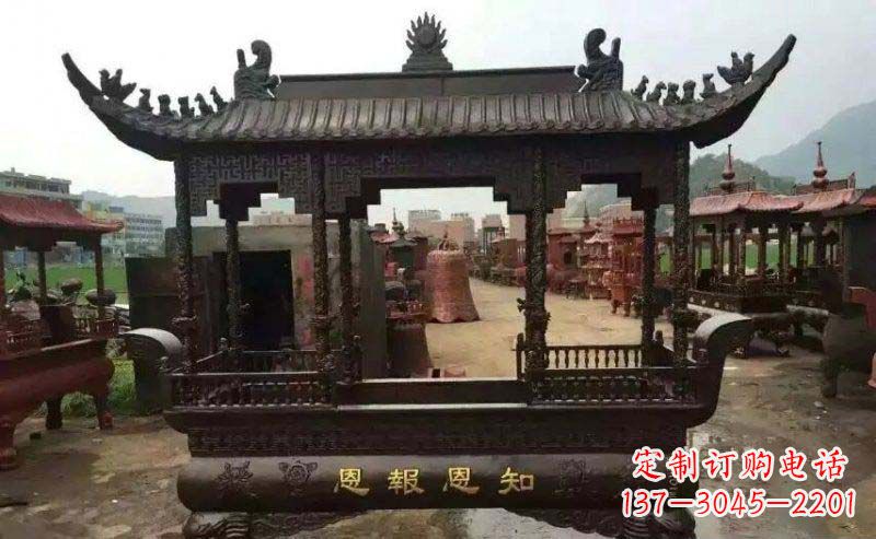 大同方形寺庙香炉铜雕