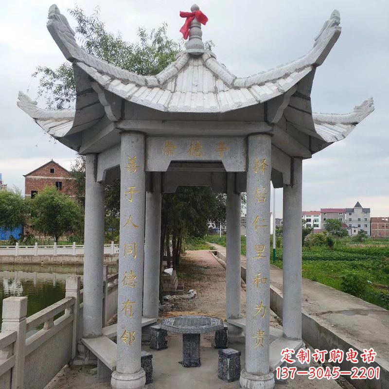 大同仿古大理石凉亭雕塑-公园园林石雕亭子