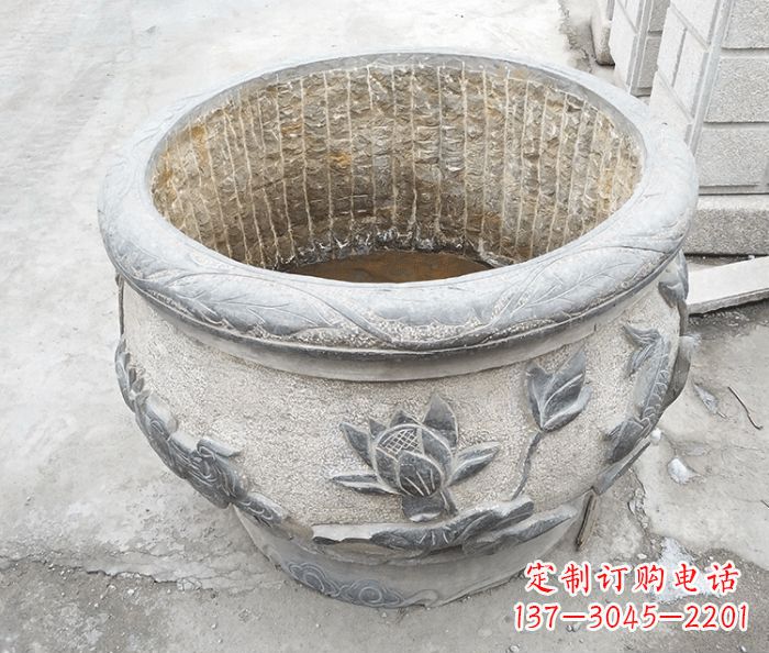 大同仿古荷花鲤鱼雕塑石水缸