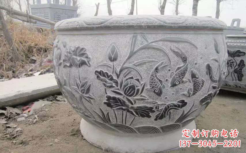 大同仿古雕刻鲤鱼石浮雕水缸