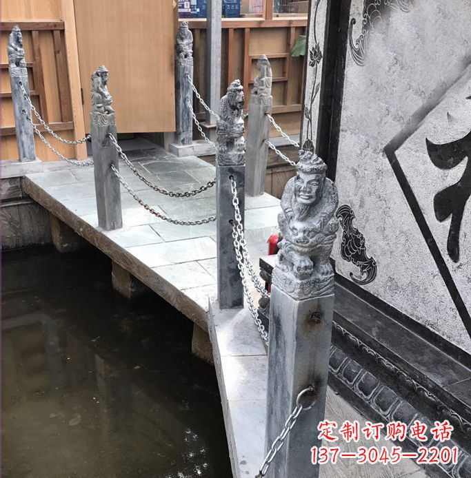 大同典雅传统的仿古胡人拴马石栏杆雕塑
