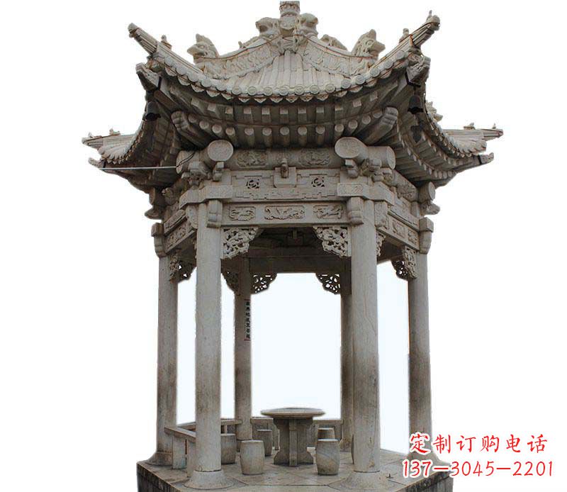 大同精美仿古六角凉亭石雕