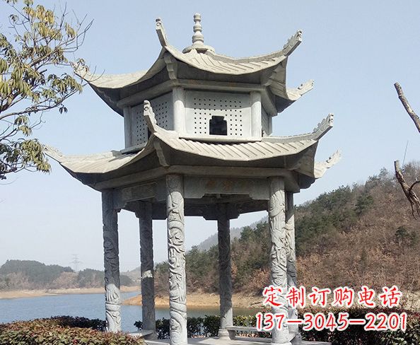 大同仿古六角双层凉亭石雕