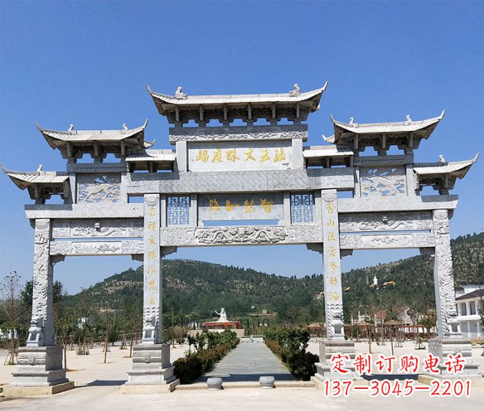 大同仿古三门牌坊石雕 (6)