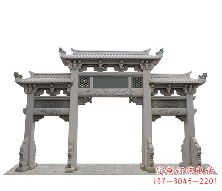 大同精美仿古三门牌坊石雕