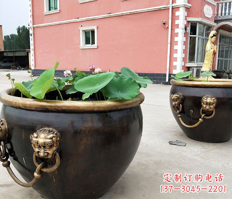大同精美铜雕狮子头水缸