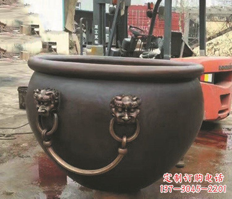 大同仿古狮子头水缸铜雕塑 (3)