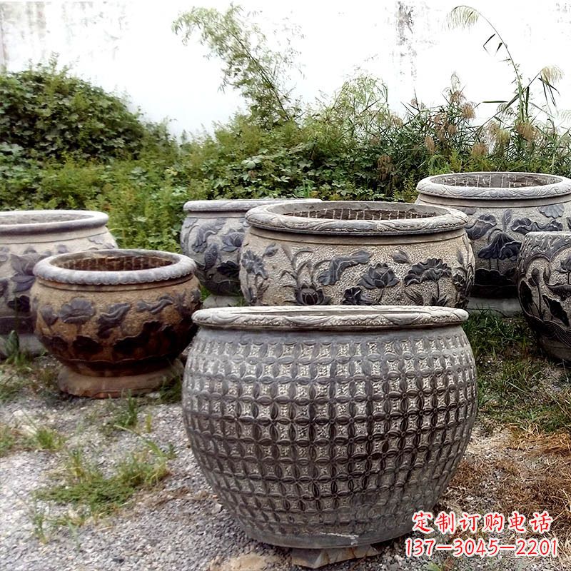 大同仿古石雕花盆水缸——精美艺术家品