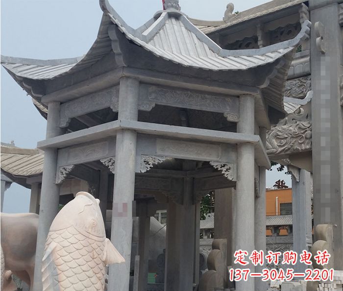 大同精美仿古双层石雕凉亭