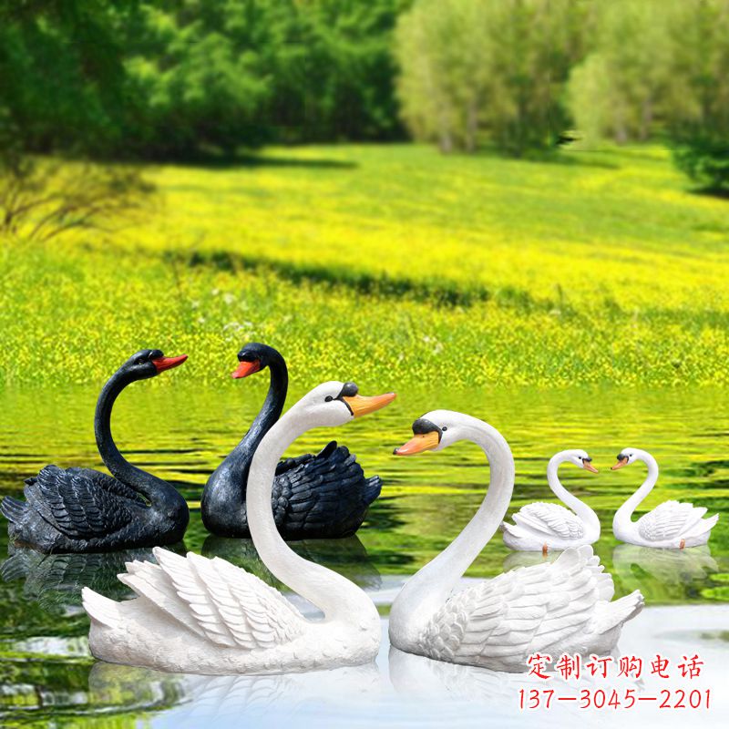 大同仿真天鹅玻璃钢雕塑-黑白天鹅园林水景装饰动物摆件