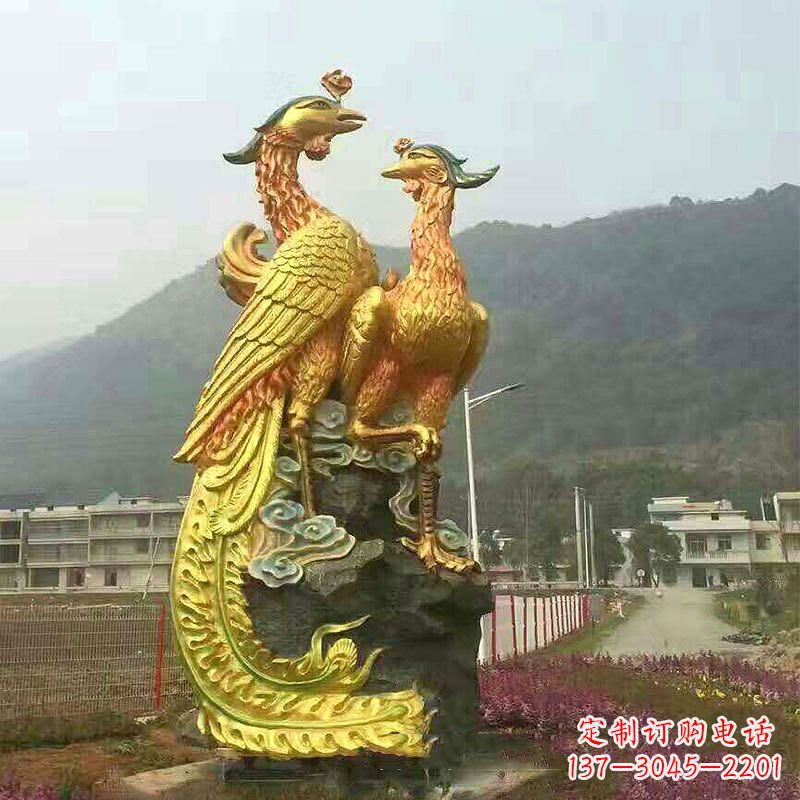 大同凤凰景观铜雕塑-公园景区瑞鸟凤凰鎏金景观雕塑