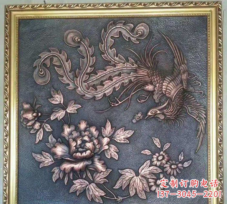 大同凤凰牡丹铜浮雕