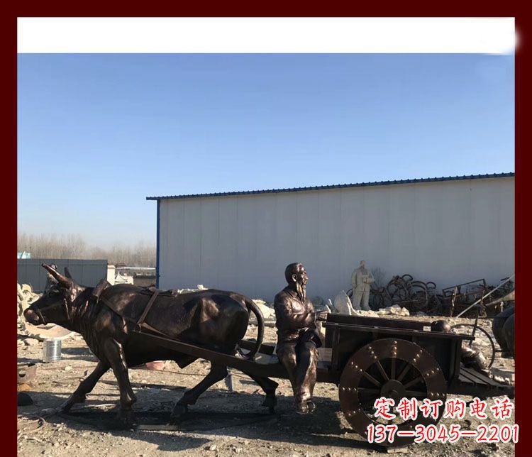 大同传统工艺技术精雕牛雕塑赶牛车的祖孙俩