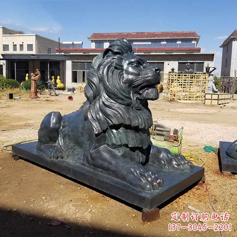 大同港币狮铜雕塑-企业商场大门动物雕塑