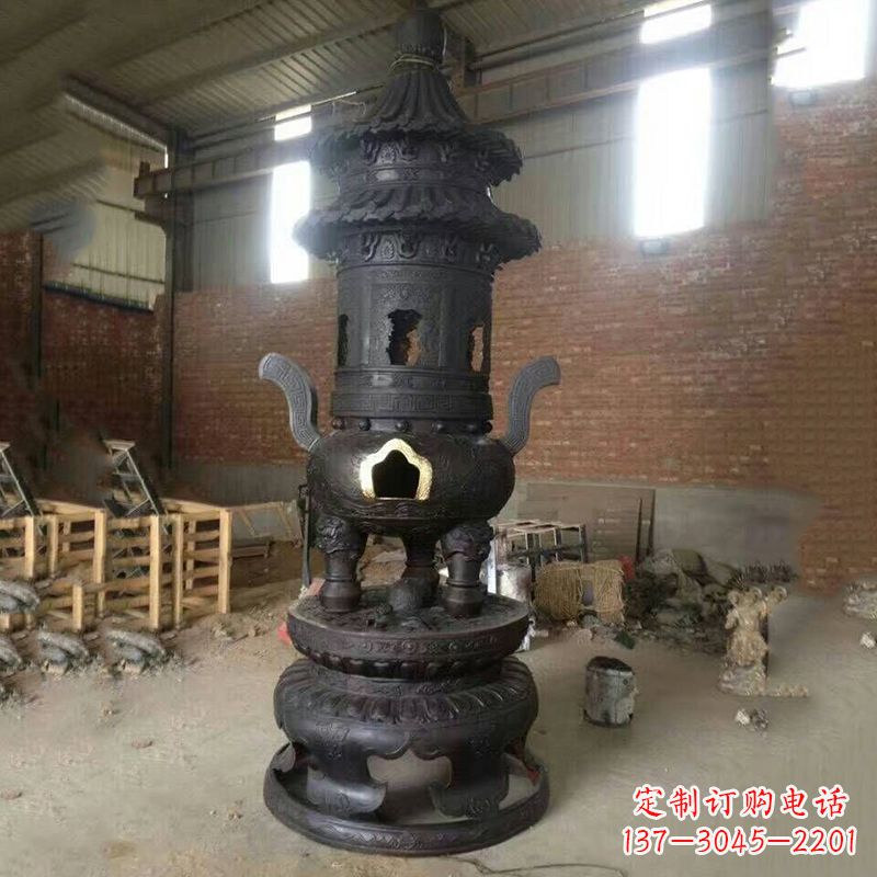 大同花卉盘状高层圆形铜香炉雕塑