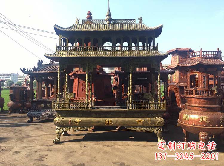 大同高浮雕螭龙纹铜香炉
