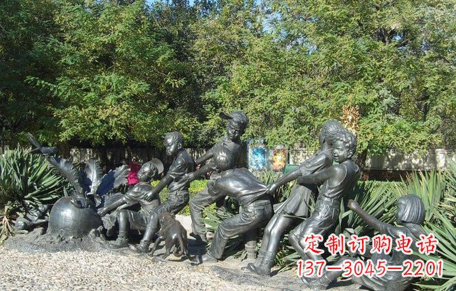 大同铜雕萝卜儿童拔萝卜雕塑