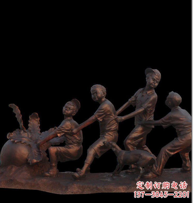 大同精美玻璃钢仿铜拔萝卜人物雕塑