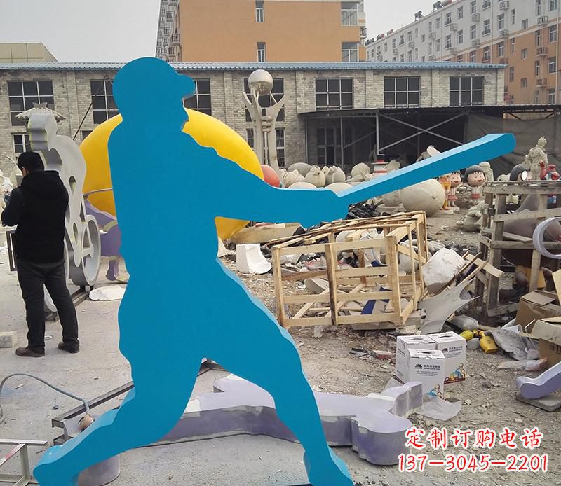 大同公园不锈钢打棒球雕塑2