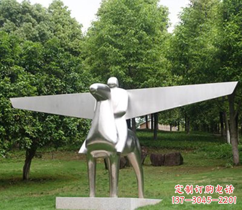大同公园不锈钢飞马人物抽象雕塑