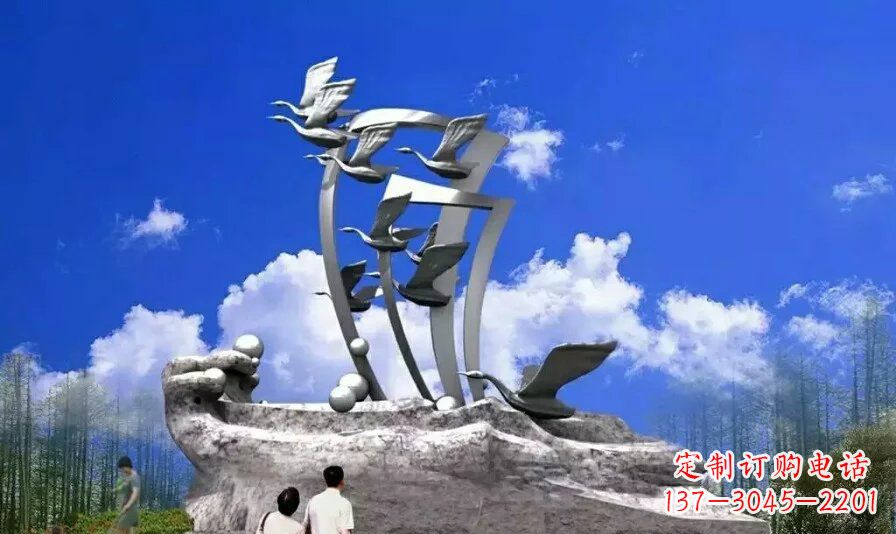 大同艺术家手工制作的不锈钢飞翔天鹅雕塑