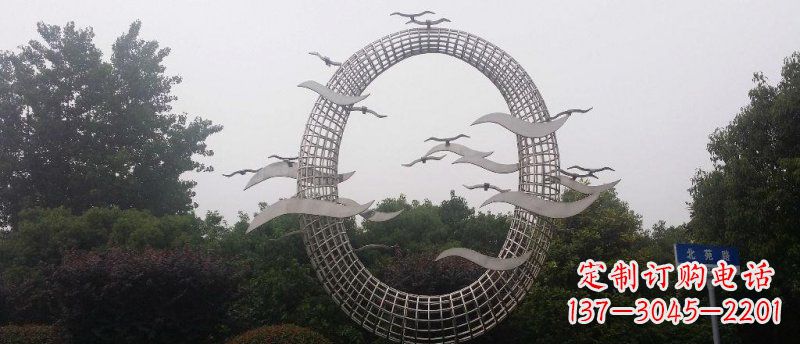 大同公园不锈钢海鸥圆环景观雕塑