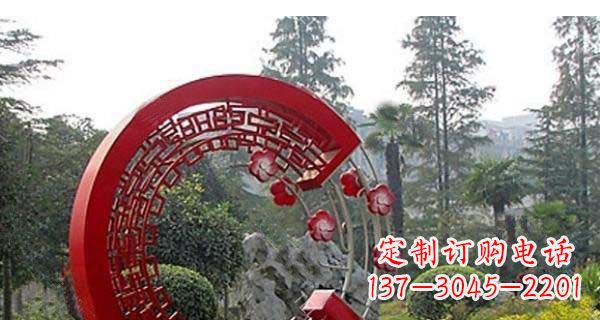 大同灵动奔放的不锈钢和梅花圆环雕塑