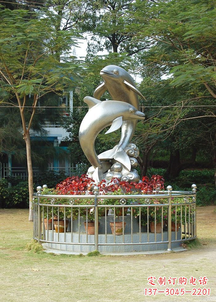 大同不锈钢踏浪海豚雕塑