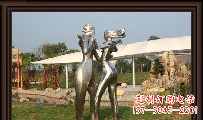 大同一对动感传情的不锈钢跳舞情侣雕塑