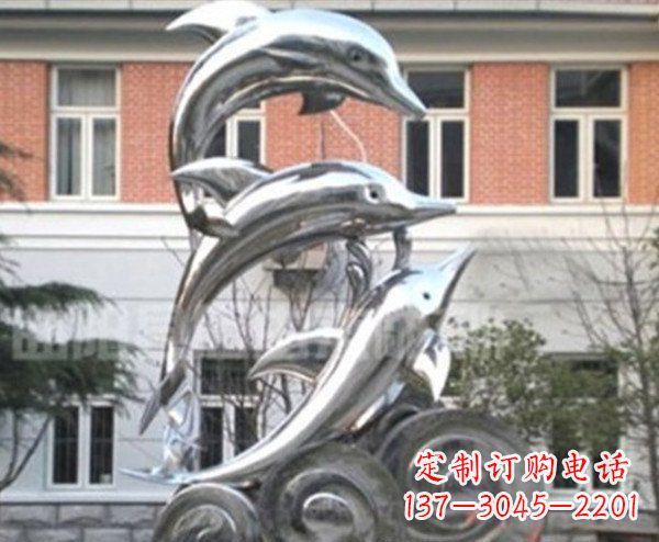 大同跳跃海豚海浪不锈钢雕塑