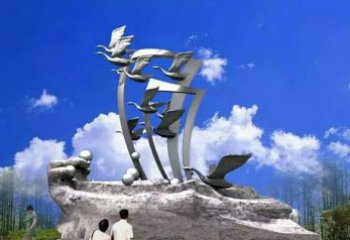 大同艺术家手工制作的不锈钢飞翔天鹅雕塑